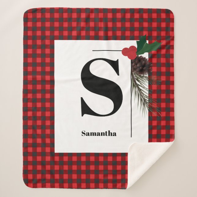 Manta Sherpa Navidades de vacaciones monogramados (Anverso)