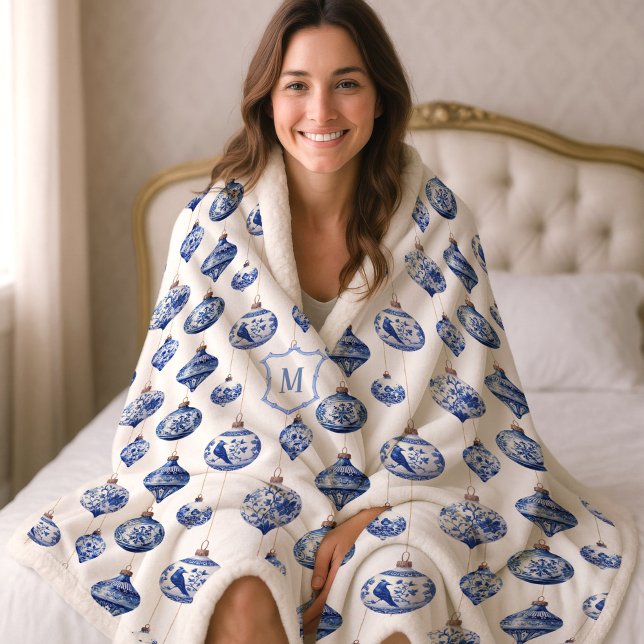 Manta Sherpa Navidades del Ornamento Azul de Chinoiserie (Chinoiserie Christmas Ornament Sherpa Blanket)