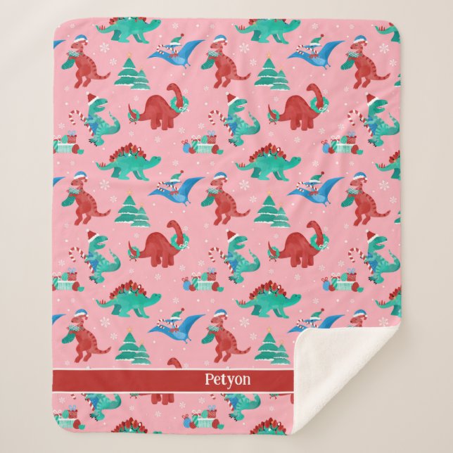 Manta Sherpa Navidades Dinosaurios niños divertidos vacaciones  (Anverso)