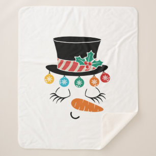 Manta Sherpa Navidades divertidos Snowman se enfrenta a Gorra