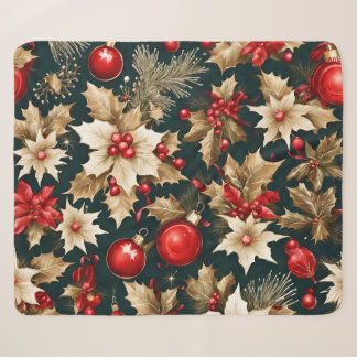 Manta Sherpa navidades dorados flores, bayas rojas y bayas