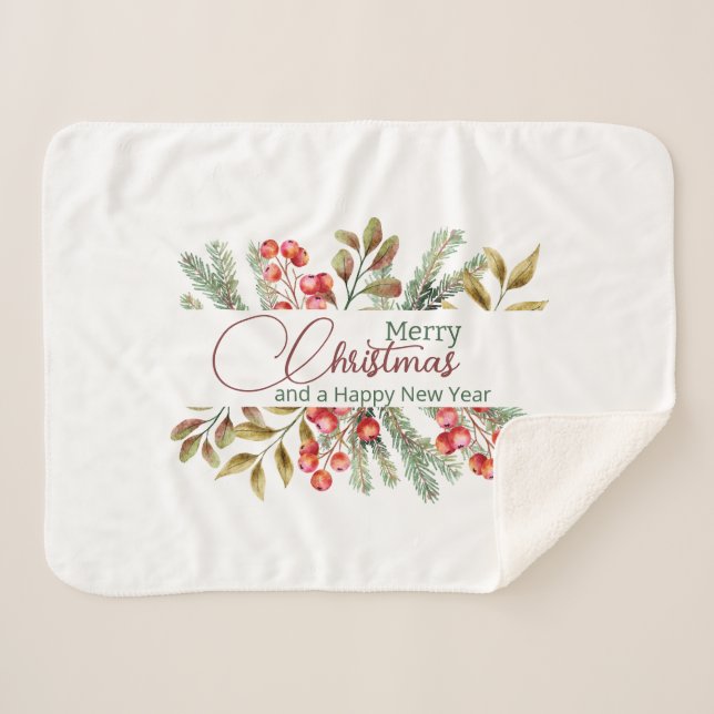 Manta Sherpa Navidades Elegante acuarela (Anverso (horizontal))