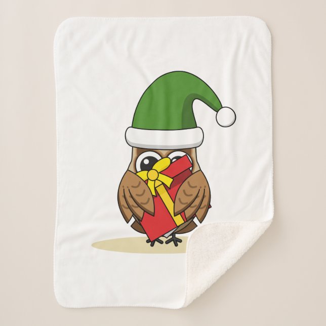 Manta Sherpa Navidades Elf Owl con presente (Anverso)
