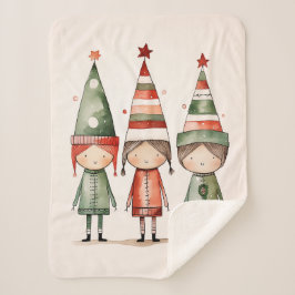 Manta Sherpa Navidades elfos en Gorras festivos