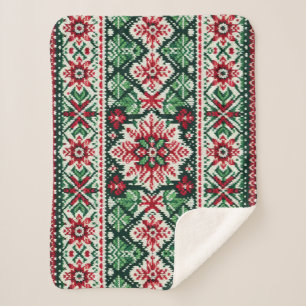 Manta Sherpa Navidades/Feria de invierno isla roja y verde