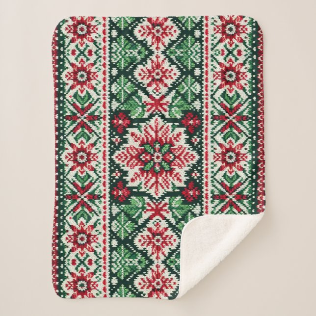 Manta Sherpa Navidades/Feria de invierno isla roja y verde (Anverso)