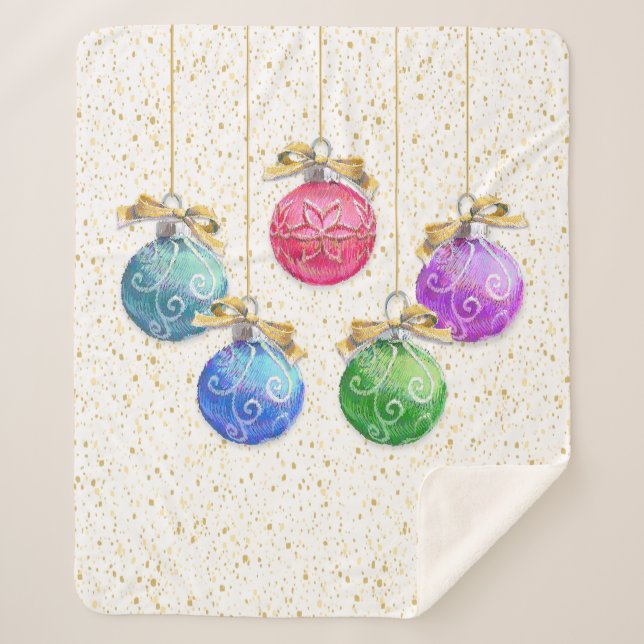 Manta Sherpa Navidades festivos, bolas y confetti (Anverso)