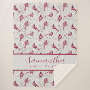 Manta Sherpa Navidades Gris Rojos Cardenal Bird Nombre Personal