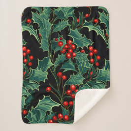 Manta Sherpa Navidades Holly Branches y Berries