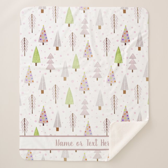 Manta Sherpa Navidades modernos Árboles forestales nombre malva (Anverso)