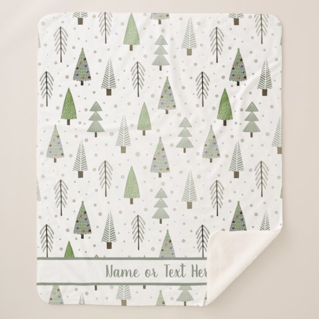 Manta Sherpa Navidades modernos Pine Trees Sage Green Personali (Anverso)