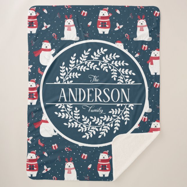 MANTA SHERPA NAVIDADES MONOGRAMA DE LA FAMILIA DE OSO POLAR INV (Anverso)