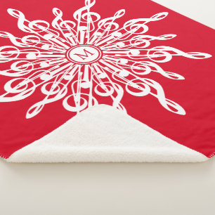 Manta Sherpa Navidades Monograma Ornamental Rojo G-Clef Snowfla