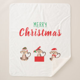 Manta Sherpa Navidades Monos Santa Elf Gorra Verde Rojo