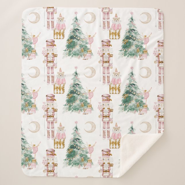 Manta Sherpa Navidades Nutcracker color rosa invierno maravillo (Anverso)