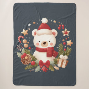 Manta Sherpa Navidades/oso de invierno en corona de flores