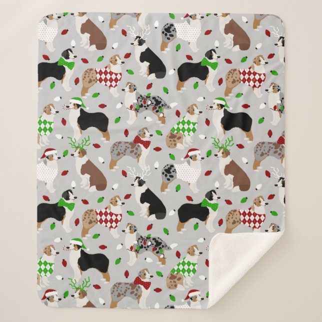 Manta Sherpa Navidades Pastor Australiano Sherpa Blanket (Anverso)