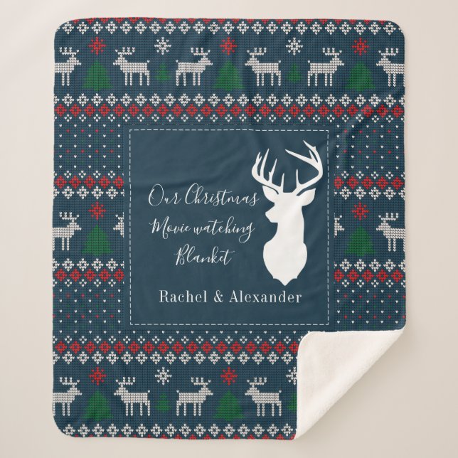 Manta Sherpa Navidades Patrón de punto de vacaciones personaliz (Anverso)