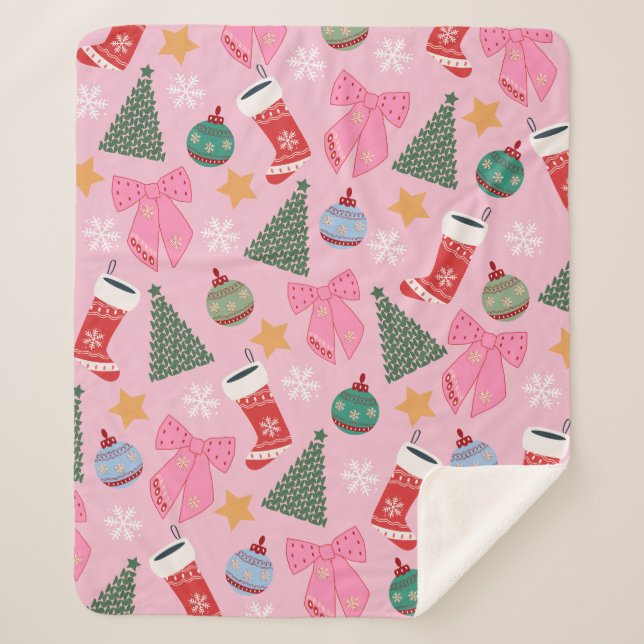 Manta Sherpa Navidades pequeños rosados (Anverso)