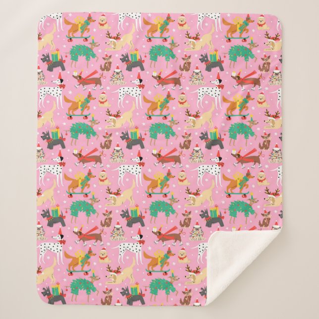 Manta Sherpa Navidades perros con traje de vacaciones (Anverso)