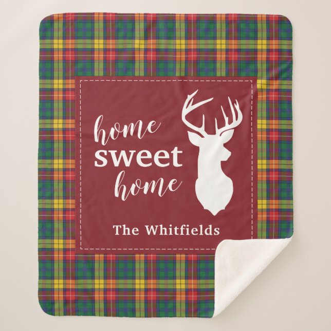 Manta Sherpa Navidades personalizados Tartan Clan Buchanan Plai (Anverso)