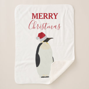 Manta Sherpa Navidades pingüino gracioso animal con Santa Hat