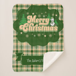 Manta Sherpa Navidades retro de nombre familiar personalizado c