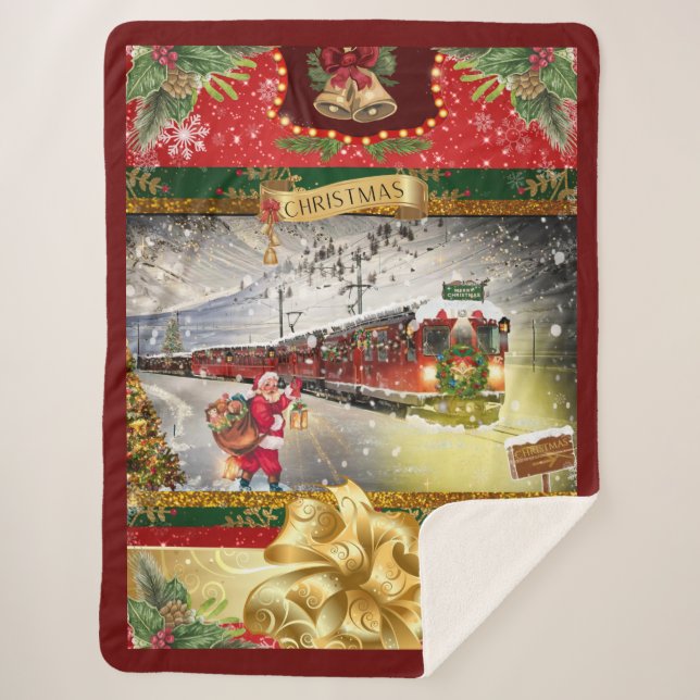 Manta Sherpa Navidades Santa Train Blanket (Anverso)