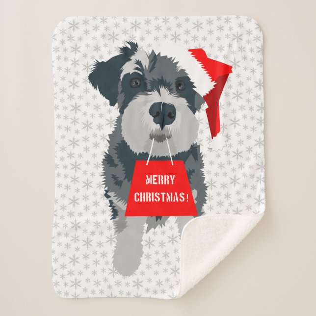 Manta Sherpa Navidades Schnauzer Dog Santa Hat Sherpa Blanket (Anverso)