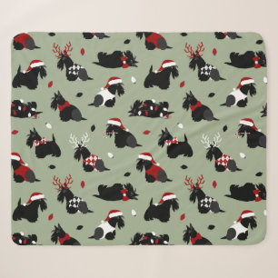 Manta Sherpa Navidades Scottish Terrier Green