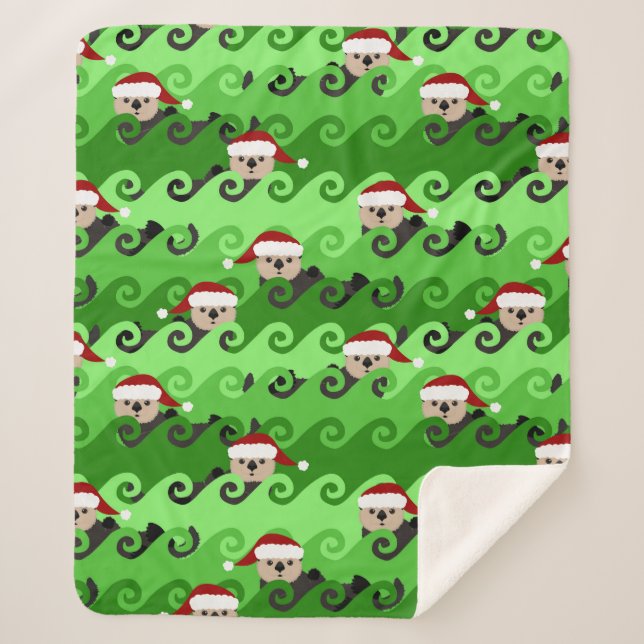 Manta Sherpa Navidades Sea Otters Green Waves (Anverso)