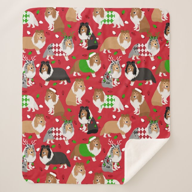 Manta Sherpa Navidades Sheltie Shetland Sheepdog (Anverso)
