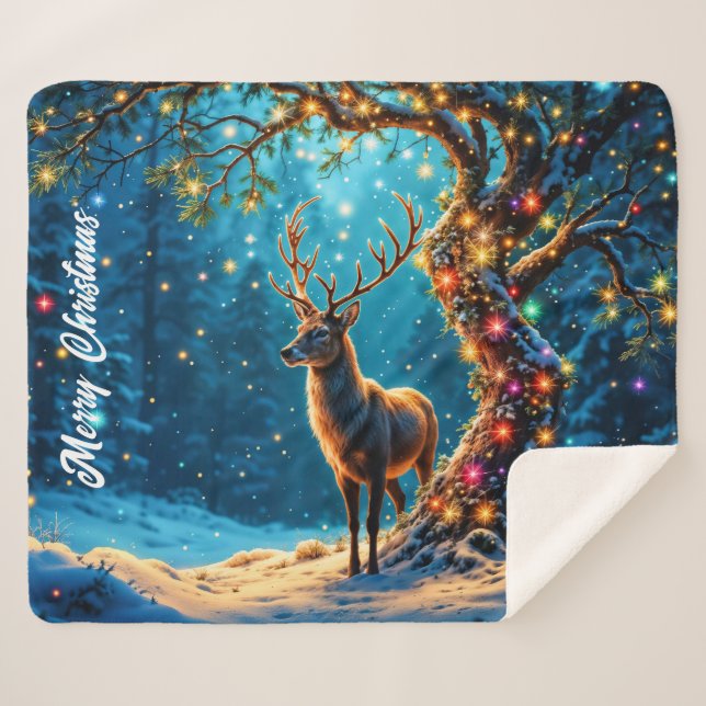 Manta Sherpa Navidades venados nieve purpurina colorido resplan (Anverso (horizontal))