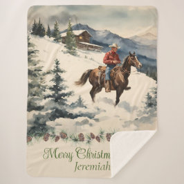 Manta Sherpa Navidades Vintage de Vaqueros del Oeste
