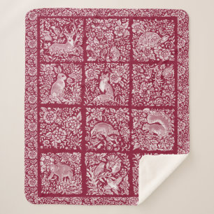 Manta Sherpa Navidades Woodland Animal Burgundy Deer Fox Rabbit