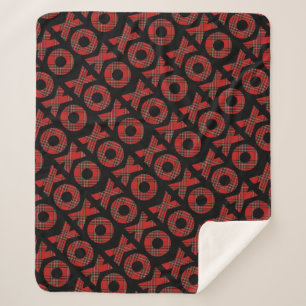 Manta Sherpa Navidades XOXO de Plaid Rojo Moderno