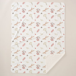 Manta Sherpa Navideña de Bayas de Acebo Rojas