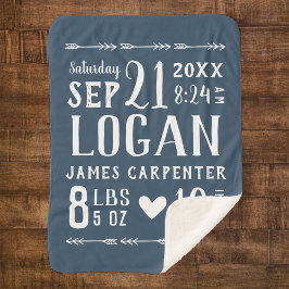 Manta Sherpa Navy Blue Baby Boy Nacimiento Estadísticas Keepsak