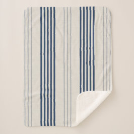 Manta Sherpa Navy Slate Ticking Stripe Linen Texture