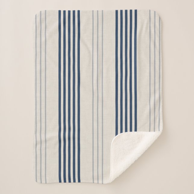 Manta Sherpa Navy Slate Ticking Stripe Linen Texture (Anverso)