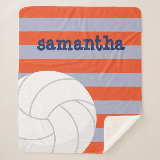 Manta Sherpa Navy y Naranja Gigante de voleibol a rayas (Anverso)