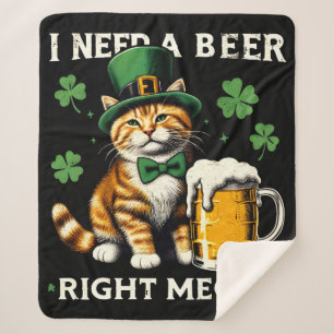 Manta Sherpa Necesito una cerveza justo el día del gato St. Pat