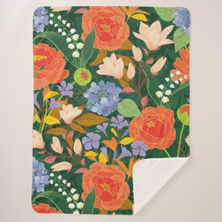 Manta Sherpa Negrita Vintage Patrón Floral Sherpa Blanket