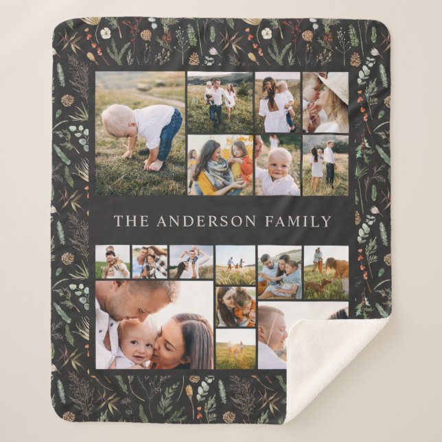 Manta Sherpa negro moderno elegante 17 foto pampas botánica fle (Anverso)