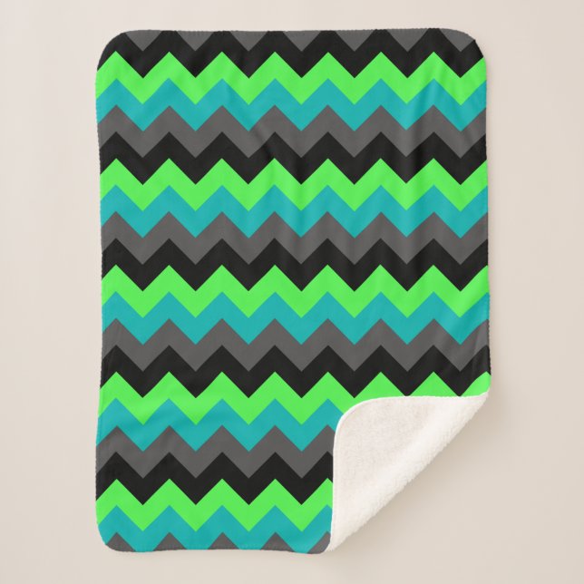 Manta Sherpa Negro Verde Ombre Chevrons Pequeño Sherpa Blanket (Anverso)