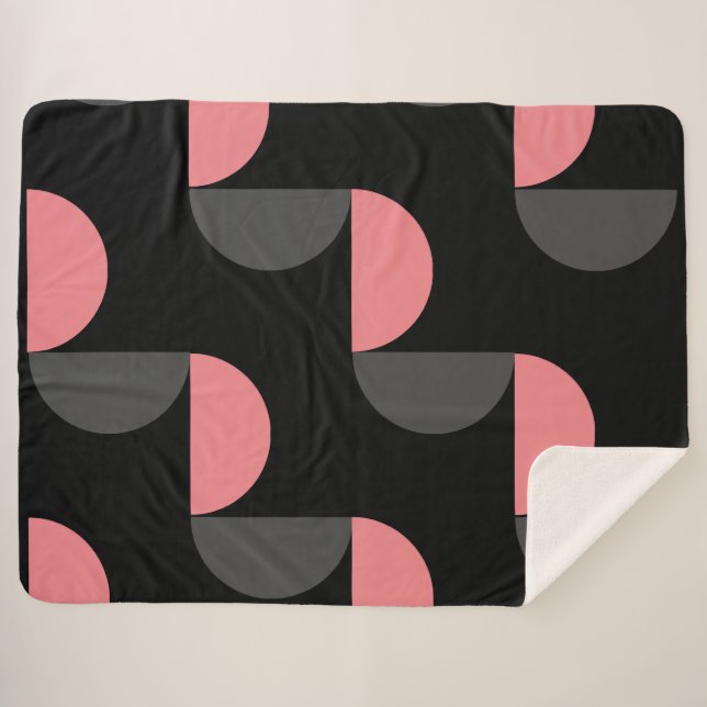 Manta Sherpa Negro y gris rosado moderno de mediados de siglo (Anverso (horizontal))