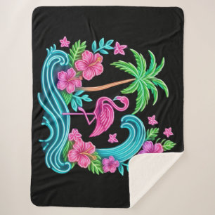 Manta Sherpa Neon Flamingo Tropical