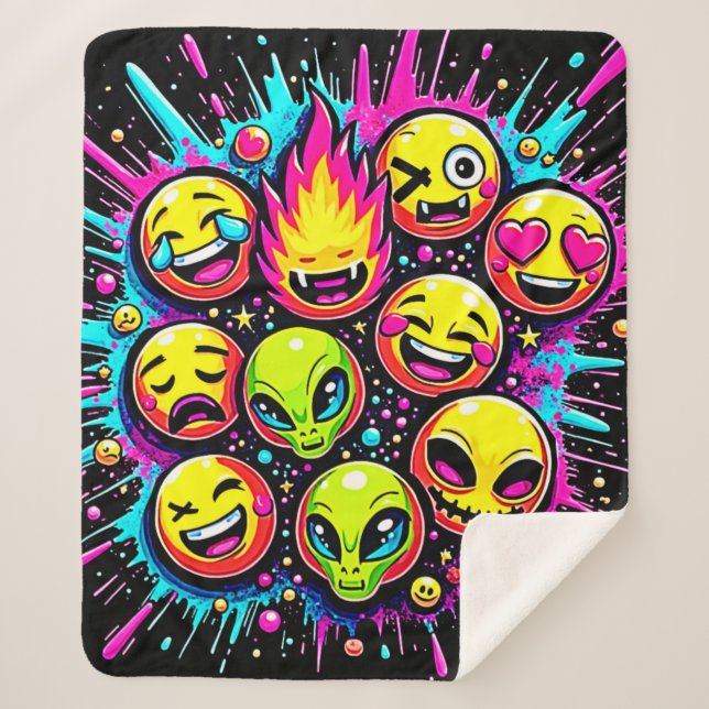Manta Sherpa Neon Funky Emoji Mix (Anverso)