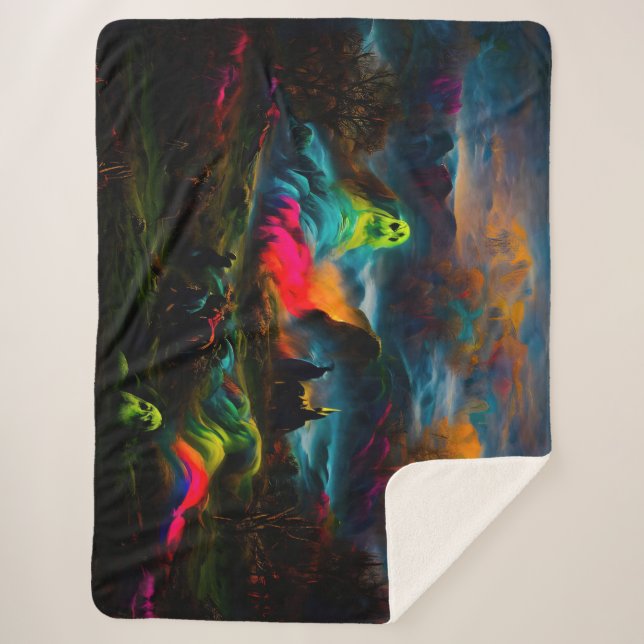 Manta Sherpa Neon Ghosts en un entorno de fantasía (Anverso)