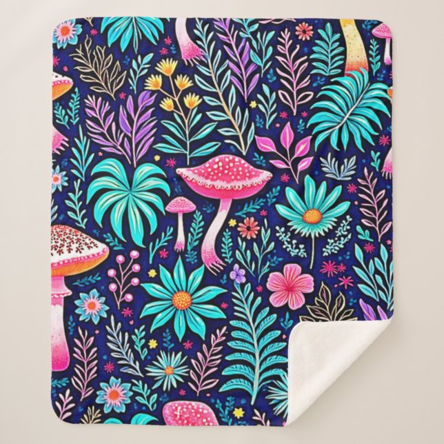 Manta Sherpa Neon Psychedelic Mushroom Forest Dream (Anverso)